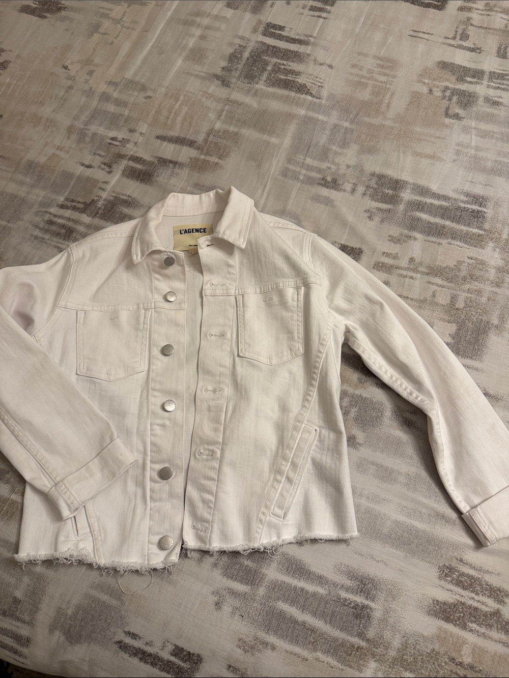 L'AGENCE White Frayed-Hem Denim Jacket